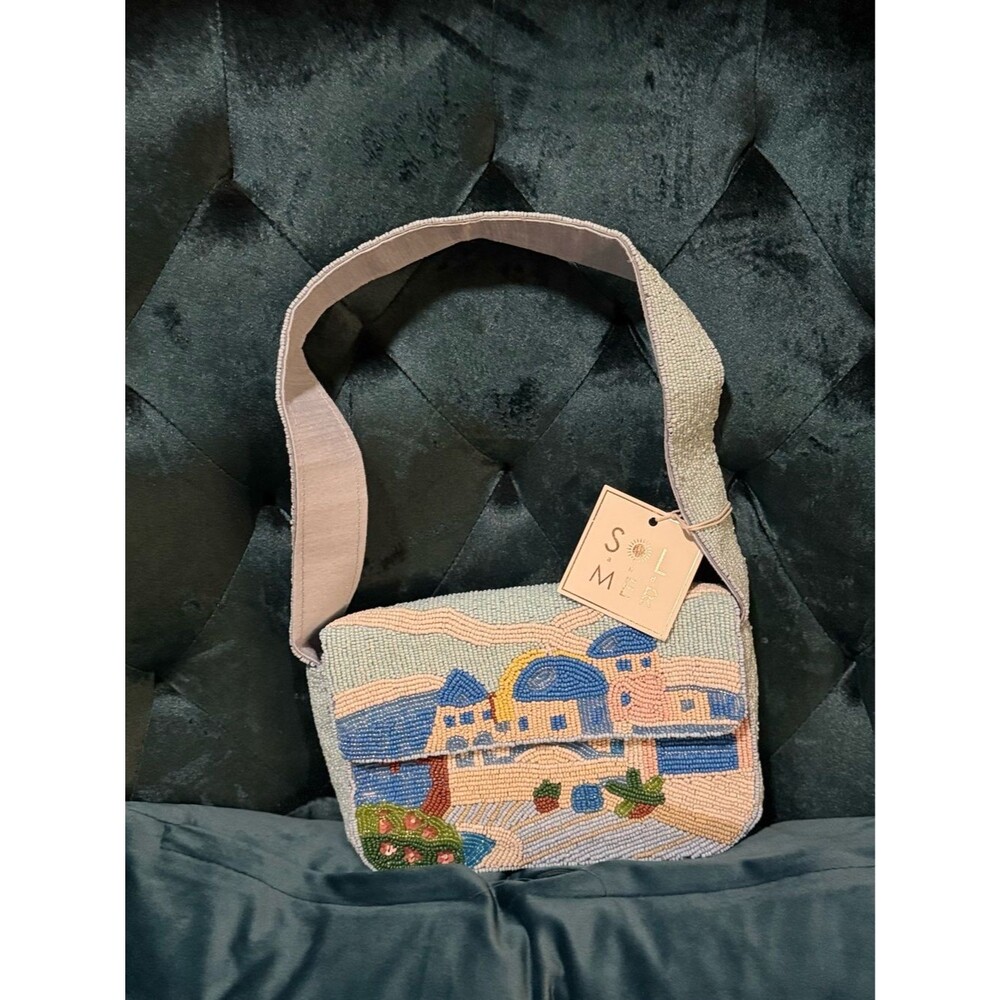 NWT Sol and Mer Beaded Santorini Greece Shoulder Bag Resort Print